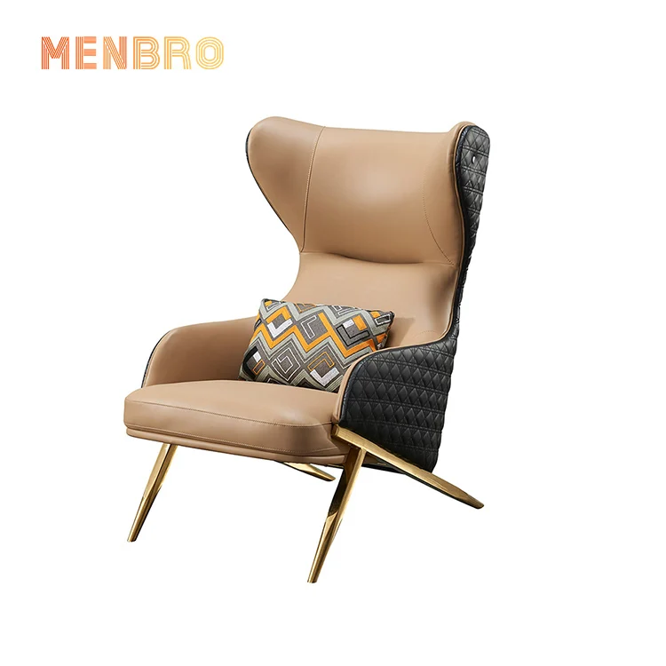 
China Supplied Modern Chair Lounge Bedroom Contemporary Genuine Leather Metal Relax Leisure Arm Chair For Sitting Room 