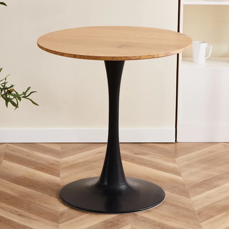 Hot Sell Nordic Modern Black White Tulip Design Mdf Wooden Top Install Dining Custom Small Round Table