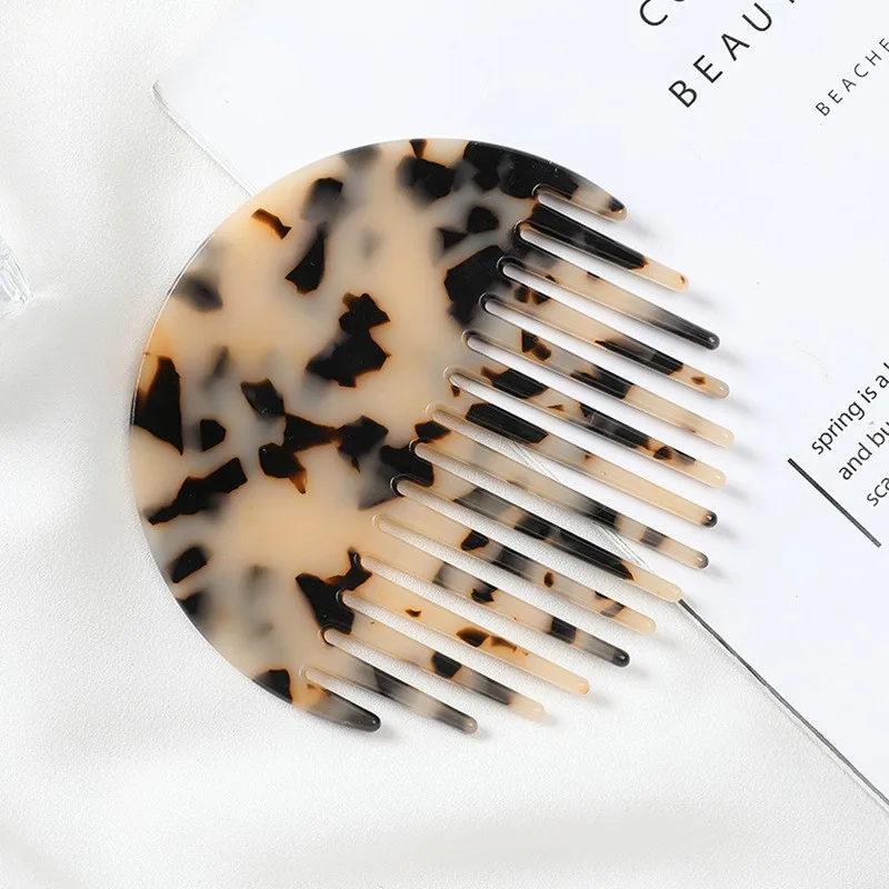 SAIYII Hot Selling Customized Leopard Wide Tooth Round Comb Cellulose Acetate 4 MM Travel Hair Comb Anti-Static Combs For Women