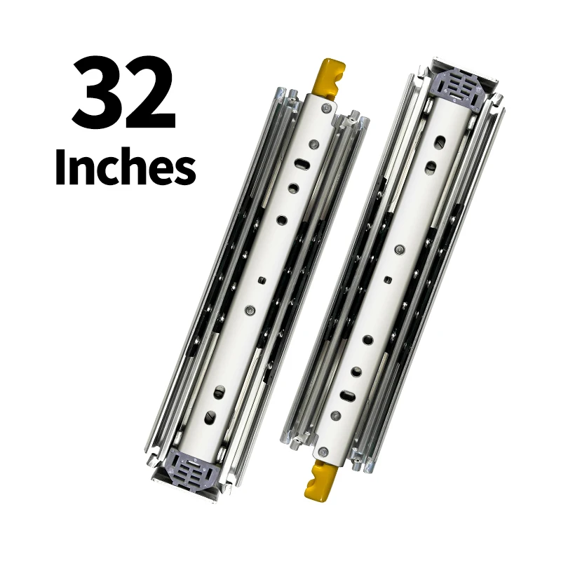 GUANZHIYU 32 INCH 3-Sections Silent Drawer Slides Side Mount Ball Bearing Sliding Drawer Slides