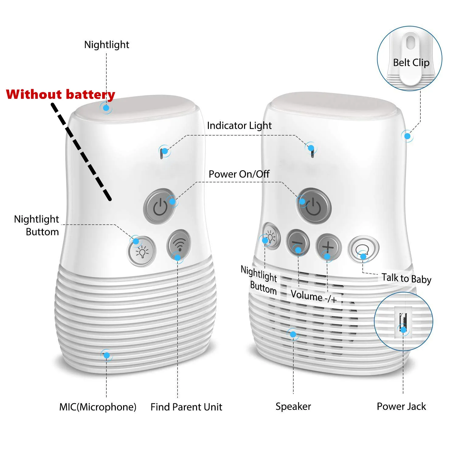 Wireless Baby Monitor Small Portable Audio walkie talkie kids with Two-way Audio Function Intercom Rechargeable Battery