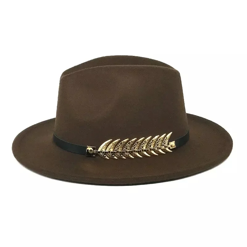 Amazon Hot Sale Big Brim Jazz Top Hat Gold Leaf Fishbone Belt Panama  Fedora Hats For Ladies Women
