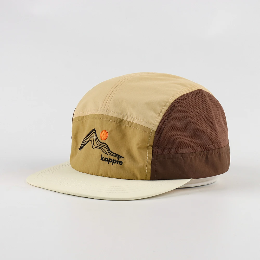 Нейлоновый материал вышитый на заказ 4 строчки 5 панелей плоская кепка для бега кемпинга с панелями