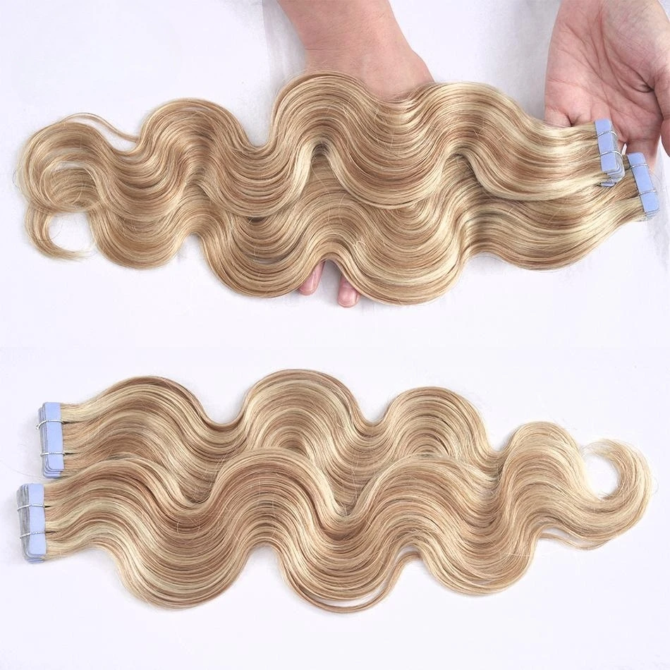Factory supply double drawn Russian tape ins human hair cuticle aligned straight tape in hair extensions