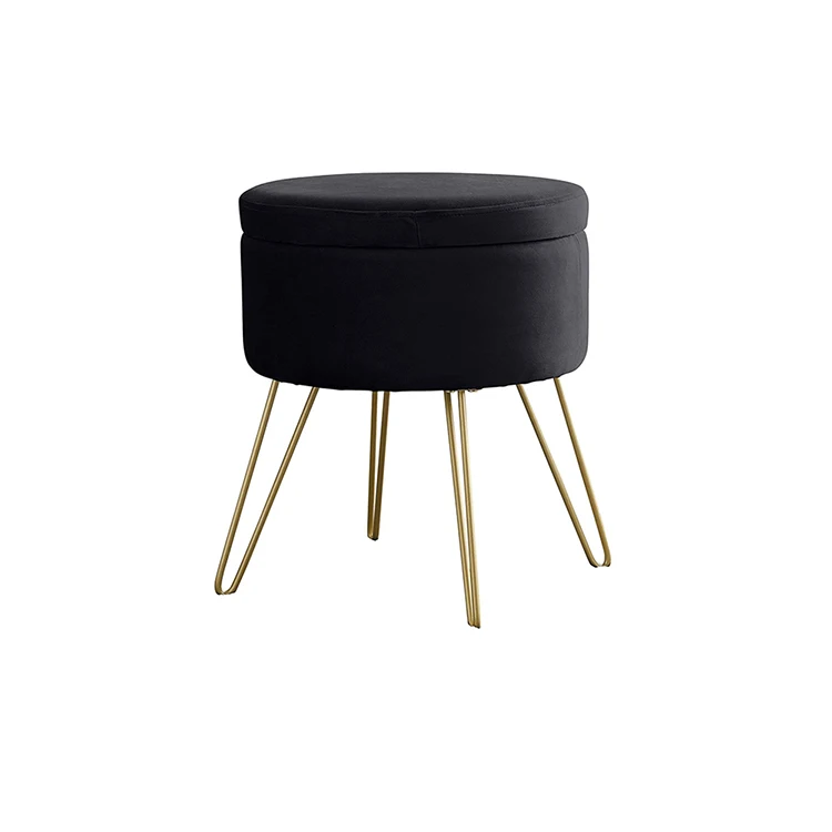 
Wholesale Factory Price Modern Fabric Velvet Black Ottoman Stool Footstool With Gold Legs 