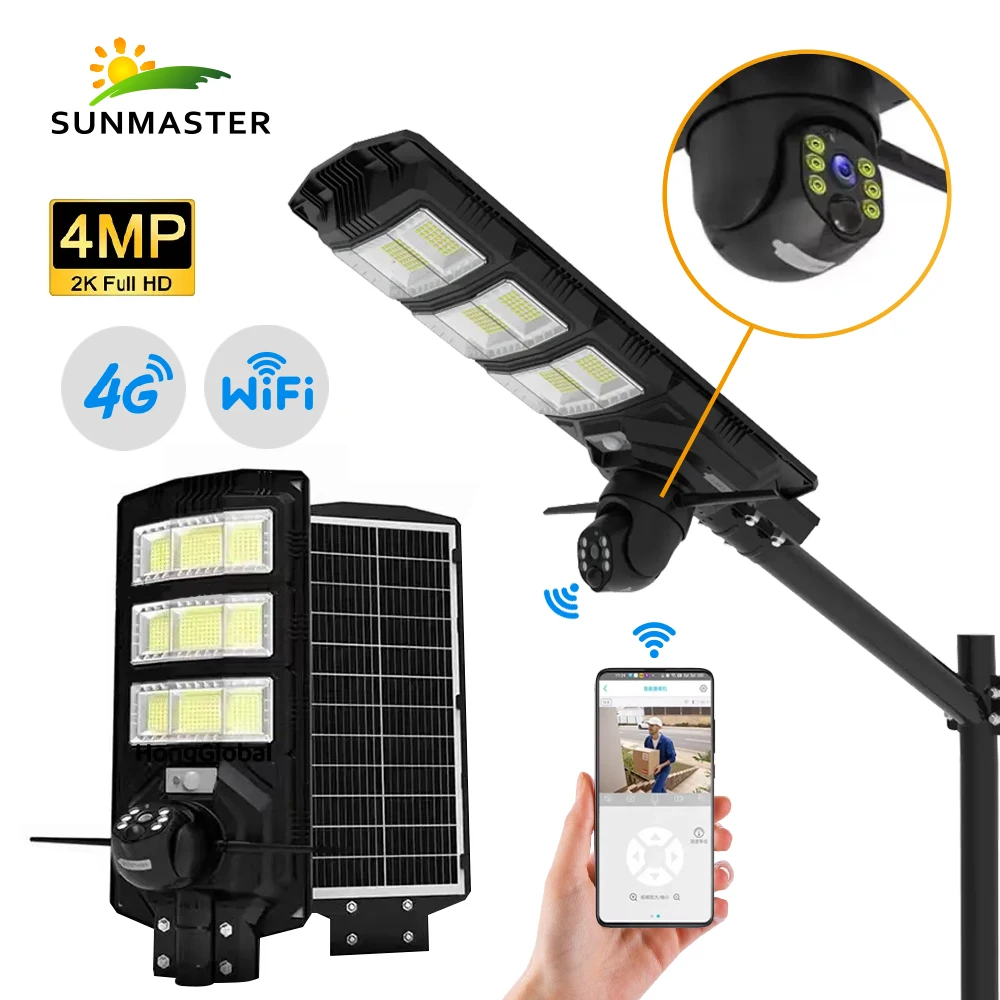 Street Lights Solar Panels Lamparas Solares Con Camara Seguridad With Cctv Wifi Camera 4G solar panel with luminaire and camera