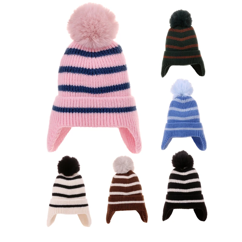 wholesale custom Kids Winter Hats for Newborn Boys Crochet Bonnet Toddler Girl Cap Children kids earflap beanies  Warmer Hat