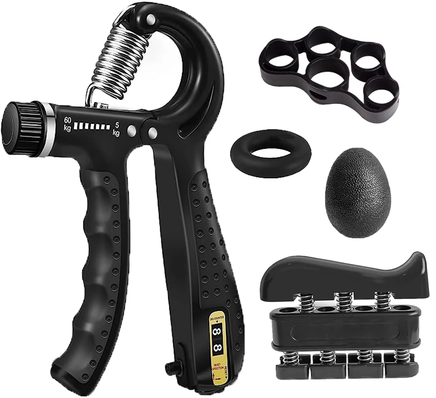 RS 5 Packs Hand Extension Exerciser Stress Relief Ball and Forearm Workout Ring Hand Grip Strengthener Kit for Muscle Building