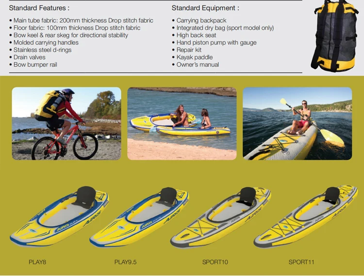 Zebec Kxone Hot Selling high speed Inflat Water PVC Rowing Boat fabric Air Folding Kayak For 1 2 Persons