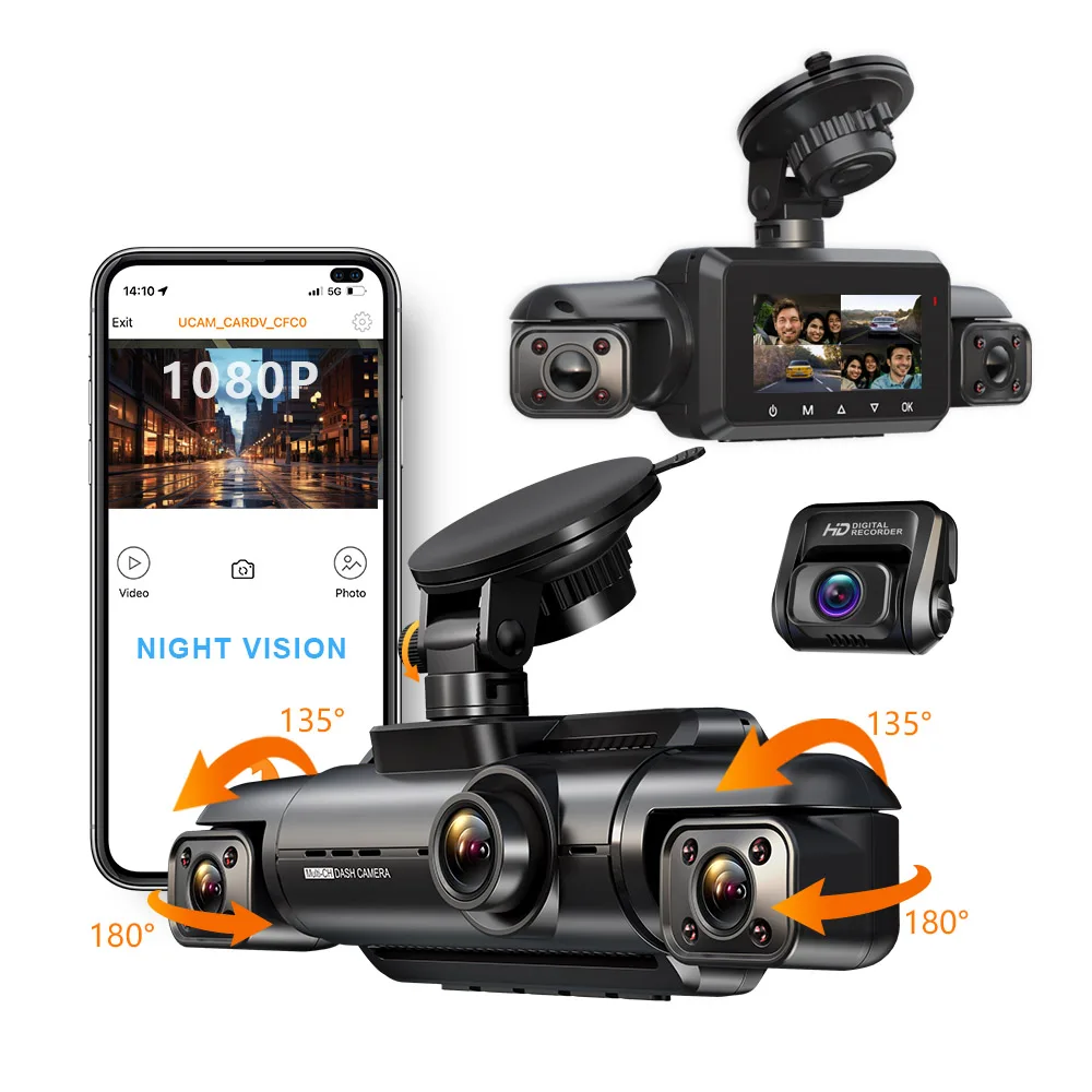 AOEDI 4 Channel Car Dash Cam GPS Wifi Night Vision 1080P Video Recorder Cameras for Car