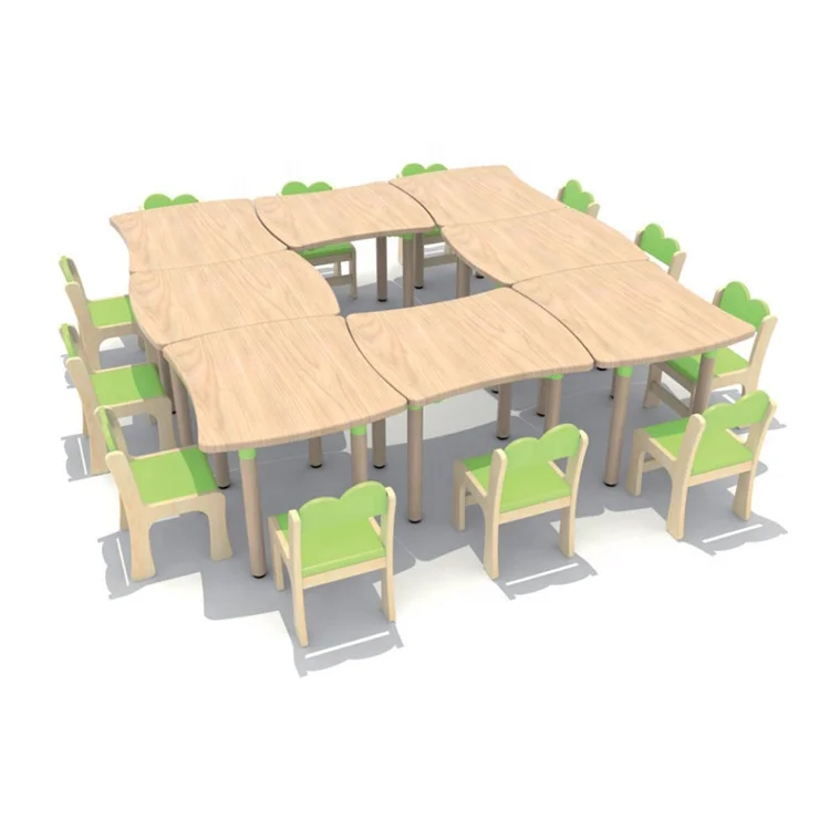 High quality preschool wooden table and chair set kids daycare oak furniture for kindergarten