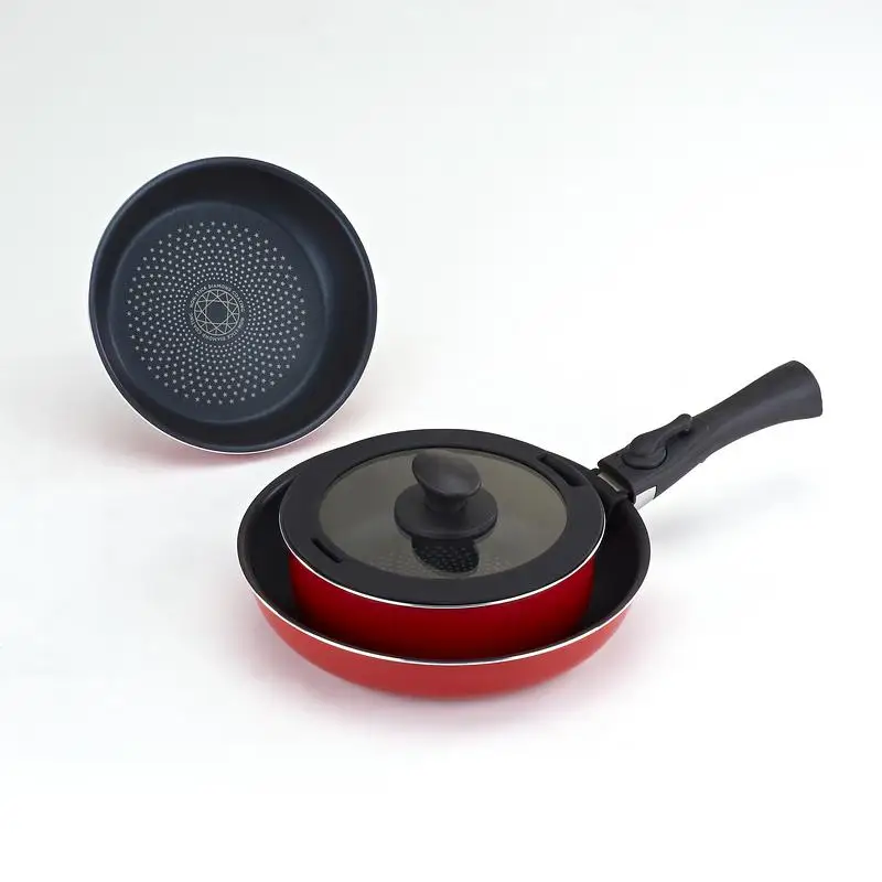 Aluminium non-stick Cookware Set Detachable handle high profile  household WOK pan Set