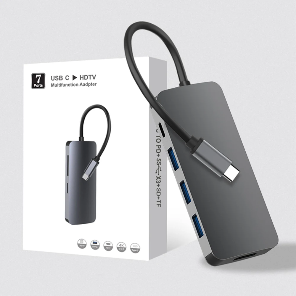 Лидер продаж Usb C адаптер 4K HD комбинированный Мульти 7 в 1 Usb 3 0 порт 2XUSB2.0 SD/TF карта Thunderbolt Тип C концентратор для Macbook