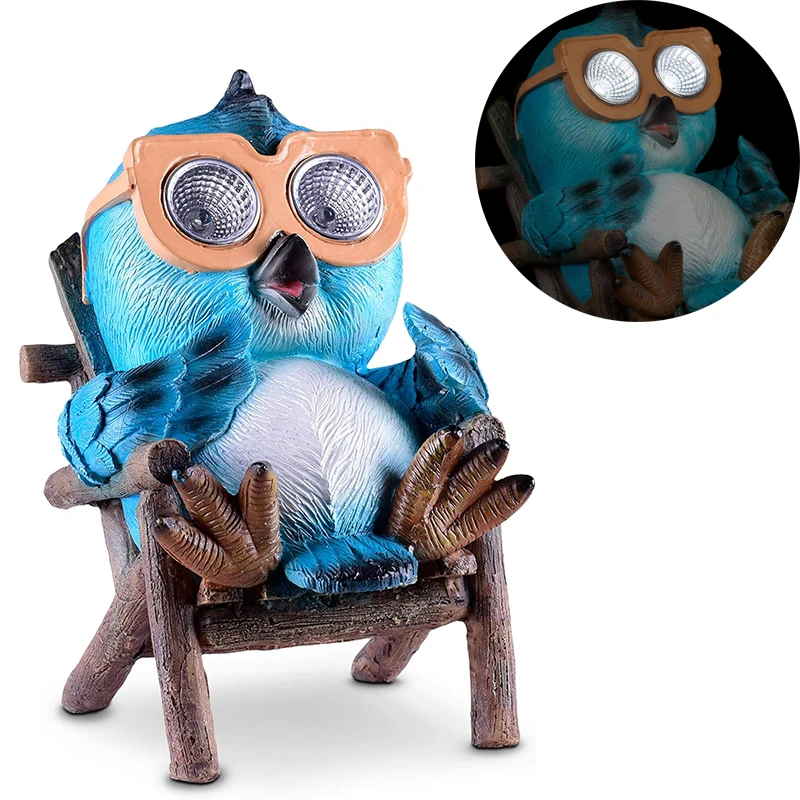 BSCI Factory Owl Solar Garden Decorations Figurine Outdoor LED Decor Figure