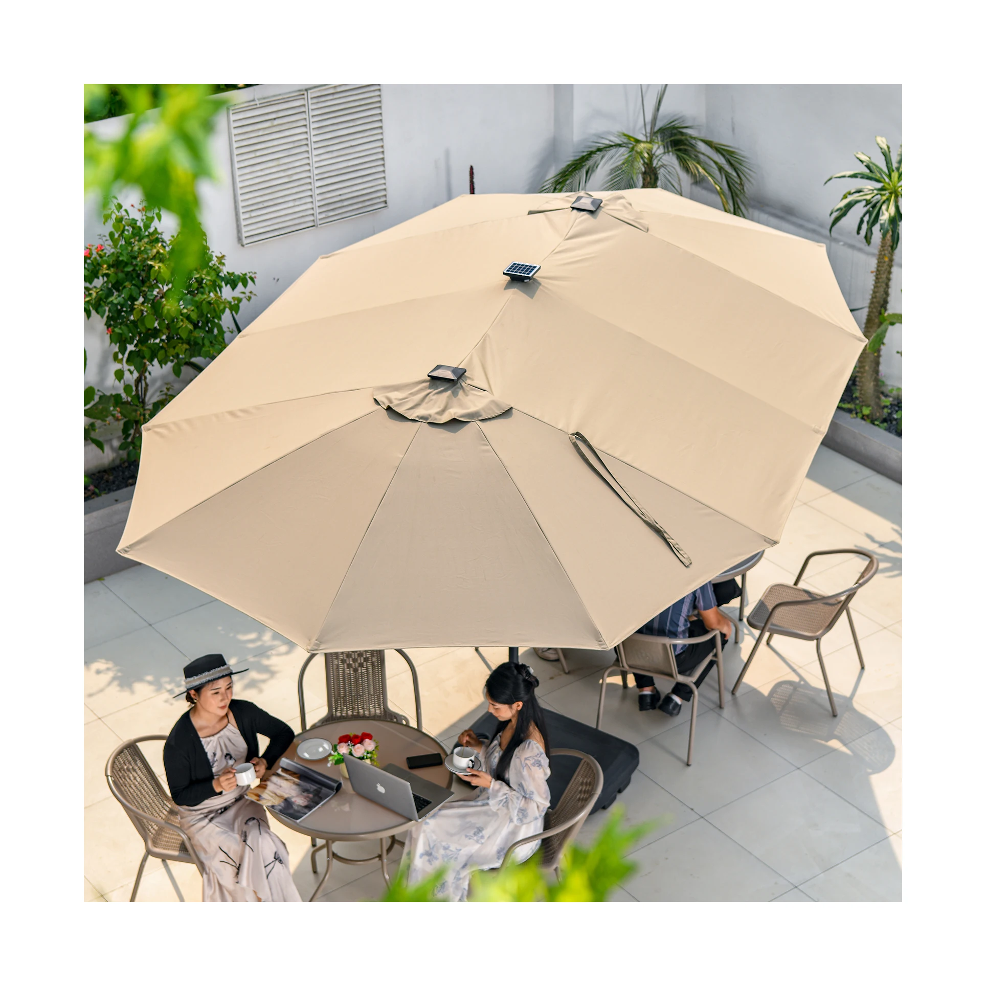 [MOJIA]Three Heads Super Big Umbrella Outdoor Furniture Big Size 4*4/5*5/6*6m Good Effect Led Stripe Wholesale Factory Cost
