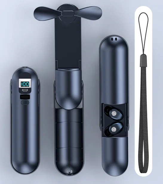 Tws19 Earbuds Wireless BT Touch Control Stereo Earphone with 2000mah Power Bank foldable pocket Mini Fan