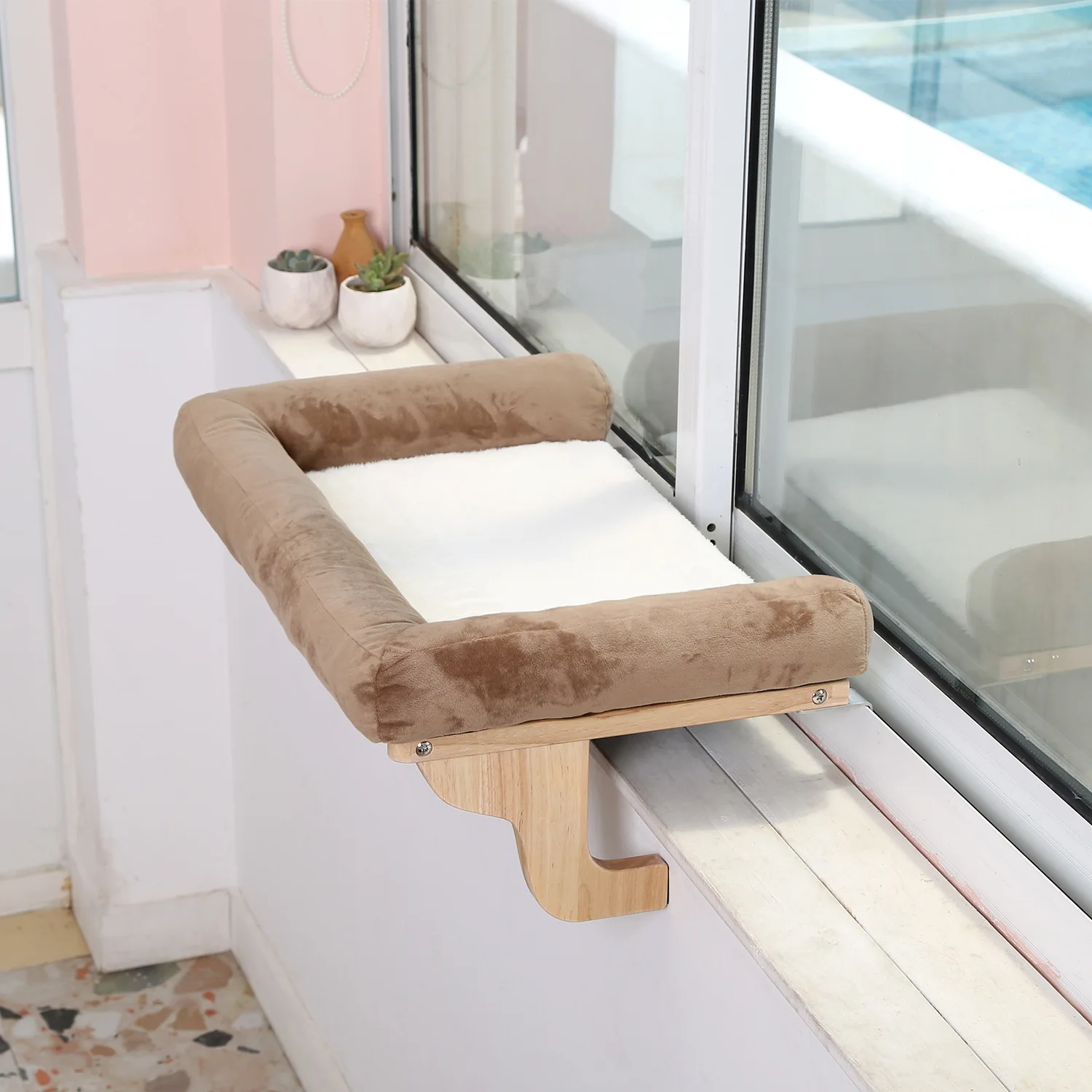 Cat Perch for Window Sill with Bolster Orthopedic Hammock Design with Premium Hardwood Robust Metal Frame Cat Window Seat