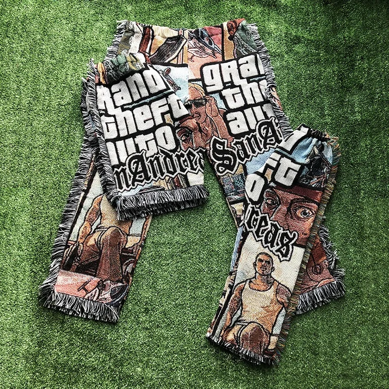 Streetwear Plus Size woman custom Tapestry Pants Jacquard woven trousers Blanket Patchwork Tapestri Pants