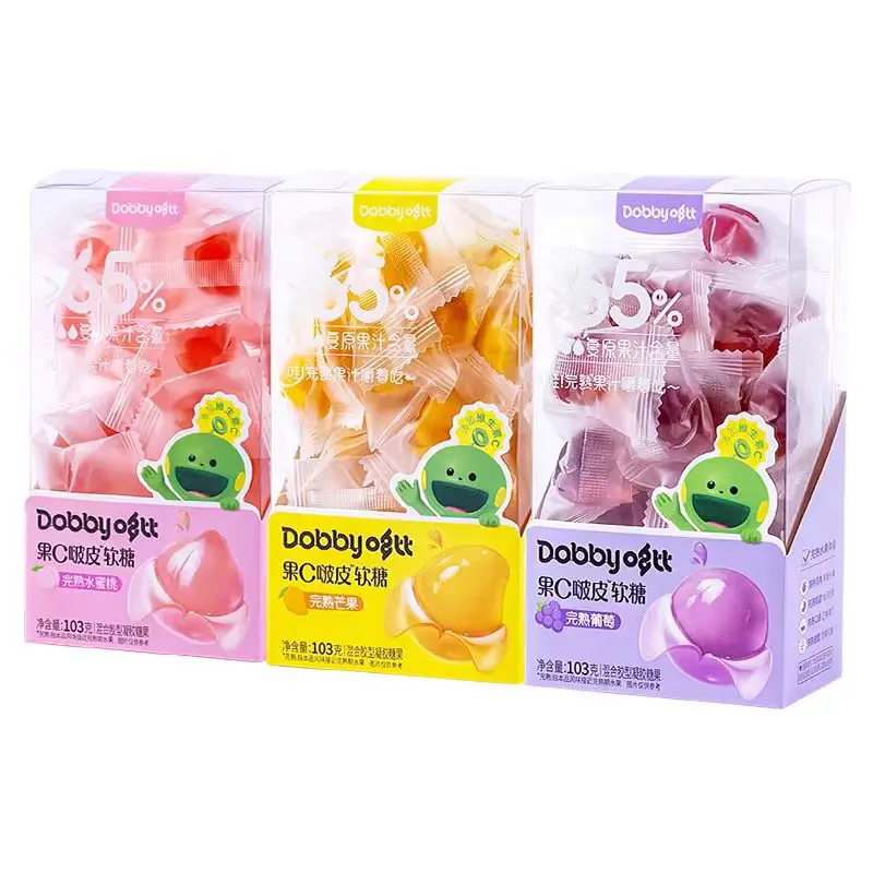 Gummy Peelable Mango Sweet Halal Real Fruit Juice Peeling Mango Peach Grape Flavor Gummy Candy