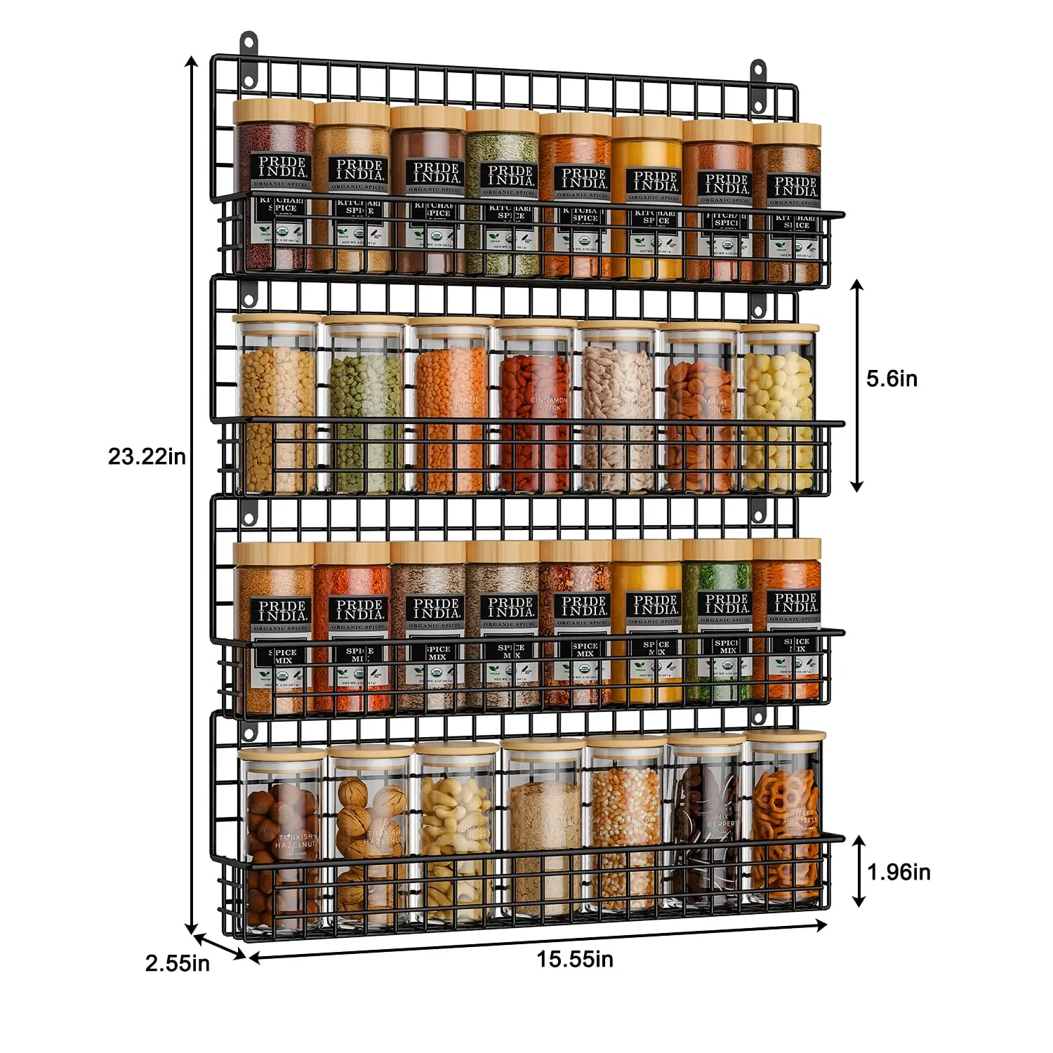 Hot sale 4 Pack Spice Rack Wall Mount with kitchen wall cabinet shelf kitchen storage metal shelf storage unit