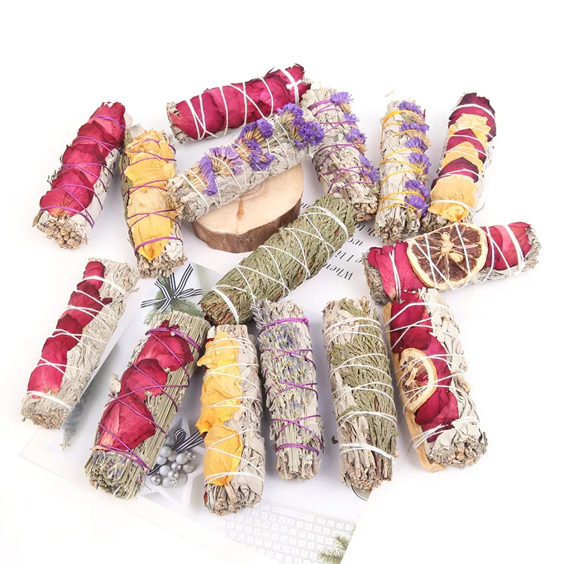 YML  factory wholesale  natural california white sage  smudge stick  bundle with different flower set meditation incense stick