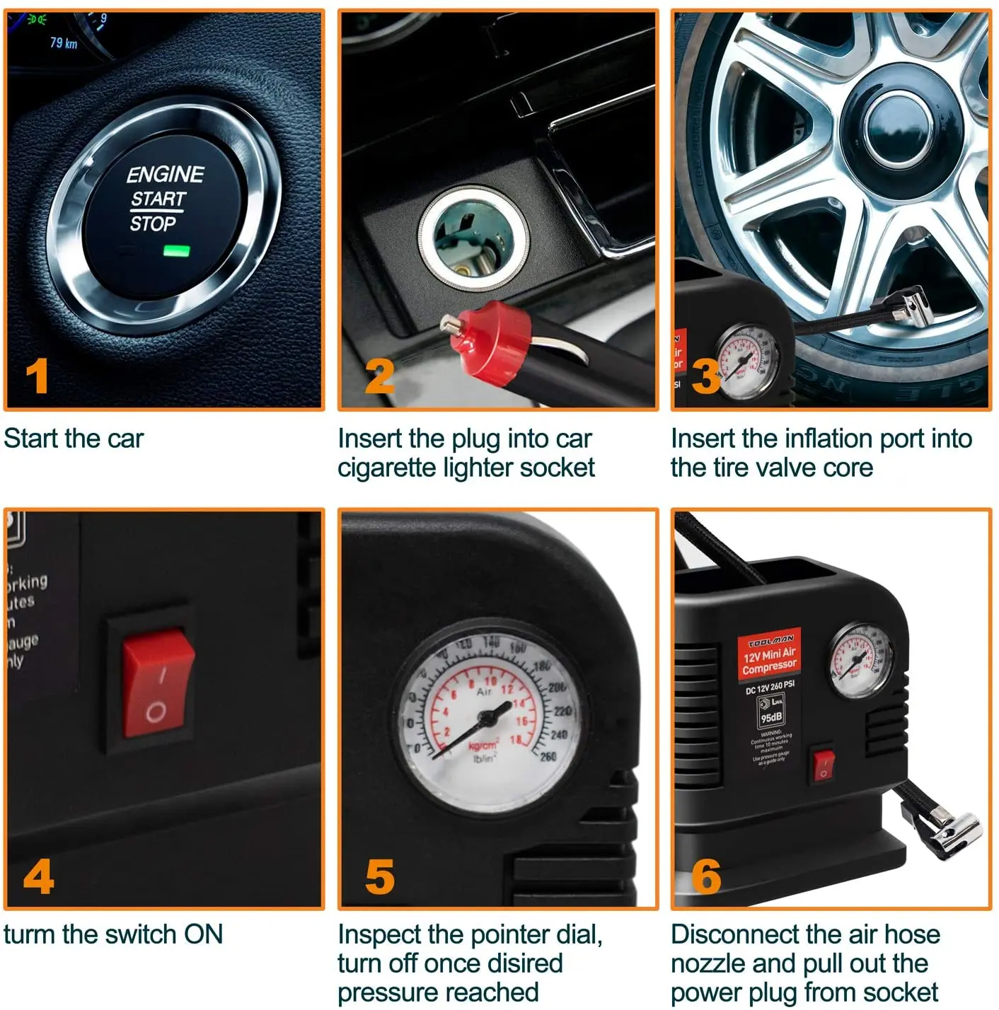 
Car compressor air pump air compressor tire inflator 250psi portable tire pump 