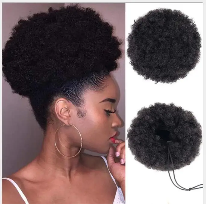 
Hairpiece Hair Afro Puff Bun Synthetic Curly Chignon For Black Women With Drawstring And Clips Wig Size Ponytail Hair Extensions 
