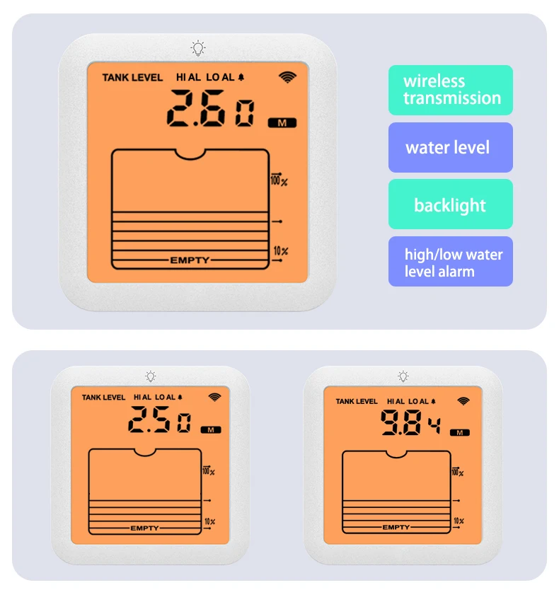 Tank Level Meter Water Reservoir Ultrasonic Wireless Liquid