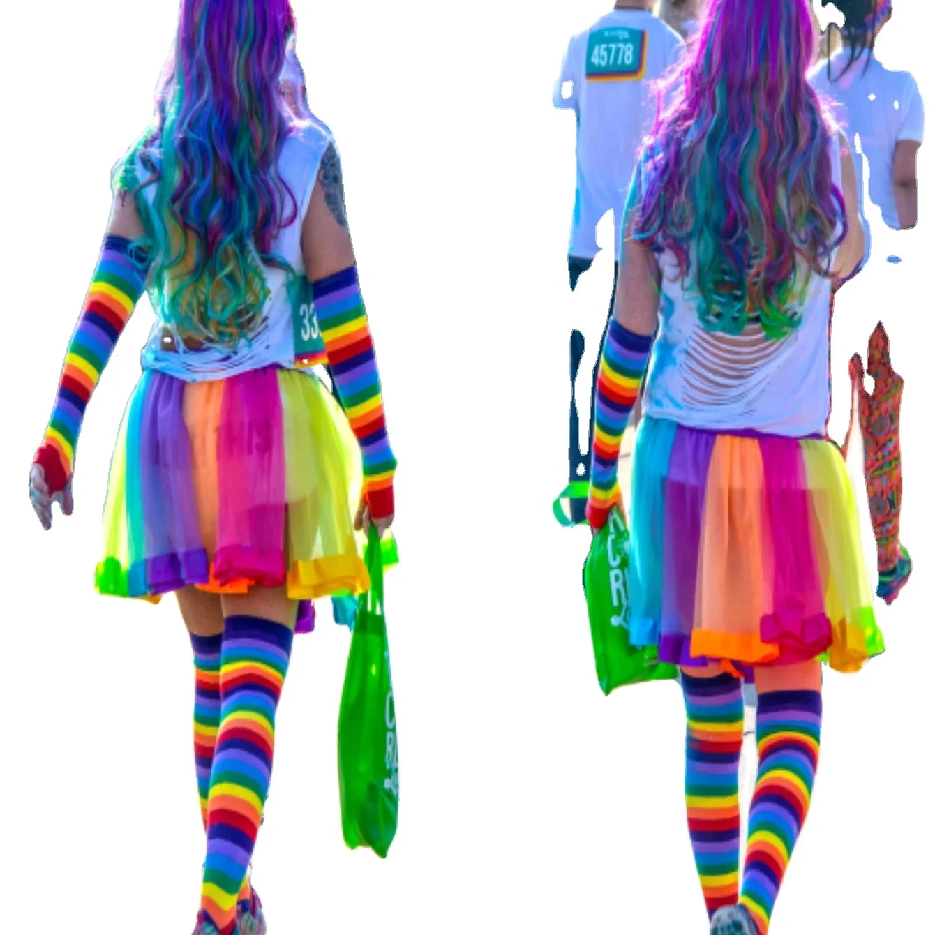 Rainbow Tutu Women Color Run Tutu Costume Adult  5K Race Tutu Skirt With Glove and Leg Warmer
