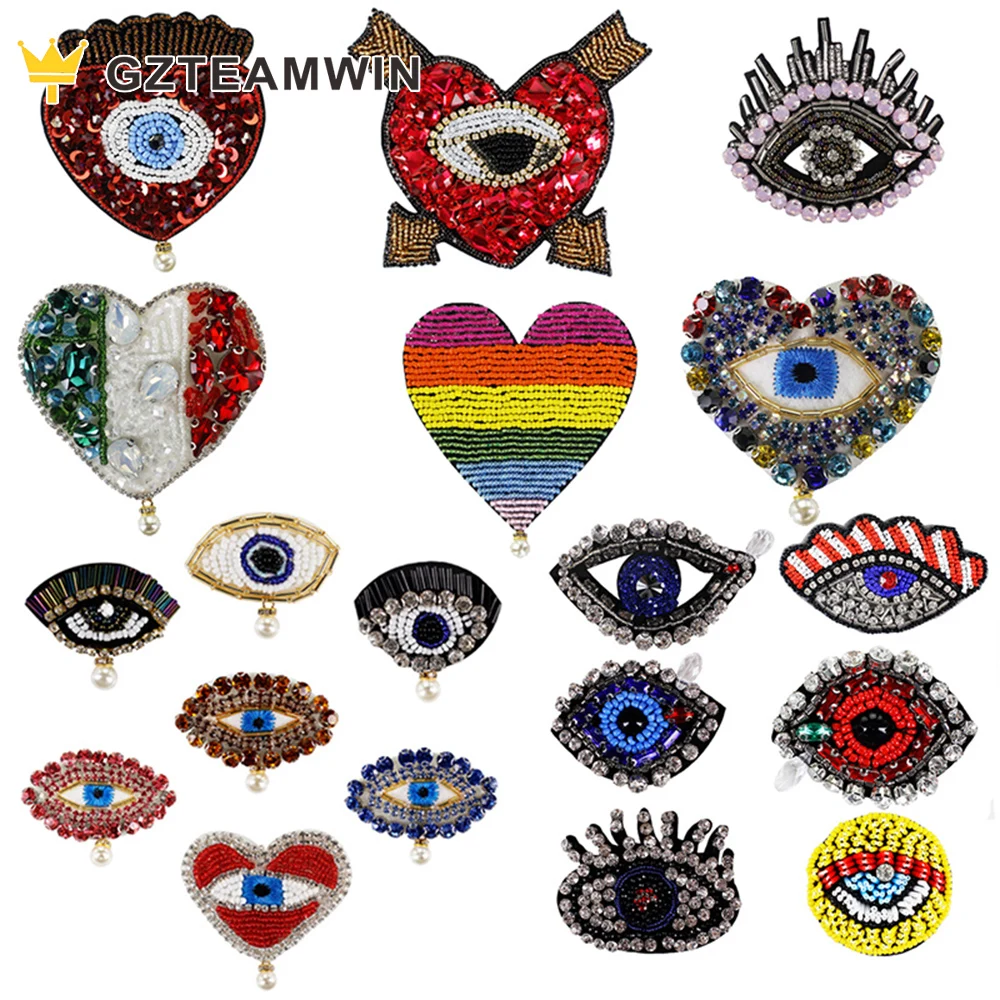 Garment Accessories New Hand Beaded Diamond Eyes Jacket Fashion Beaded Rhinestone Embroidery Patches