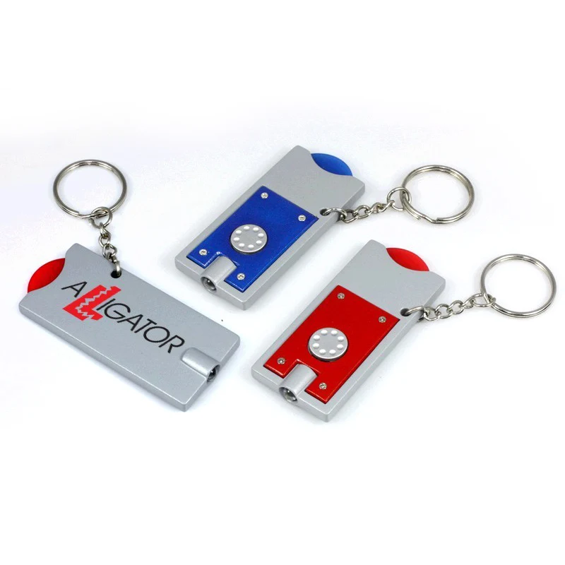 Custom Key Rings Coin Holder, Led light Trolly Cart Caddy Coin Key Chain With Coin Holder