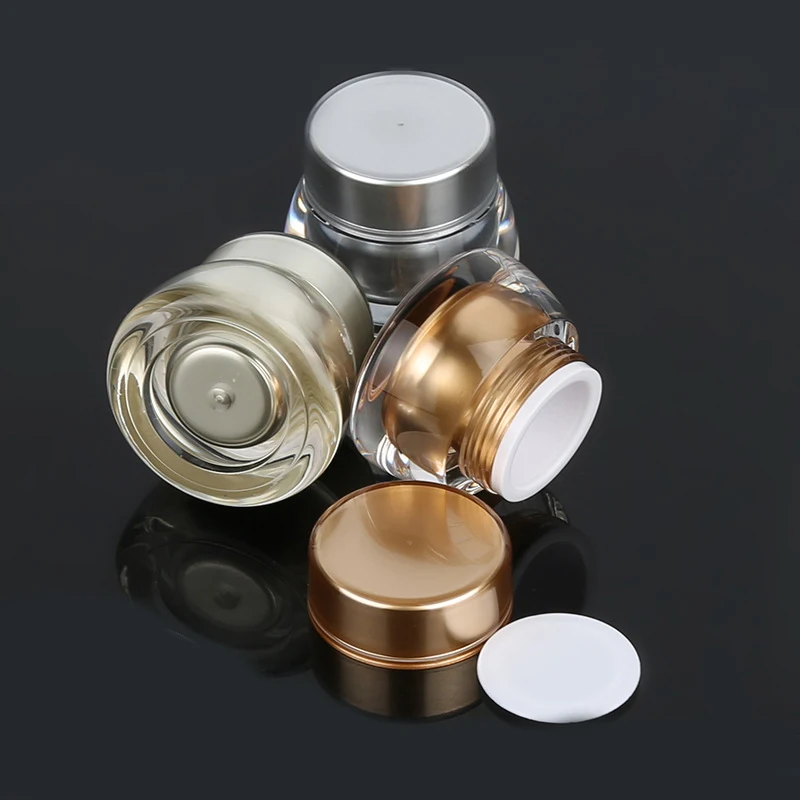 Modern Luxury 10g 5g Gold Sliver Round Shape Acrylic  Sealed Jar Powder Cream Essence Canister With Airtight Lids
