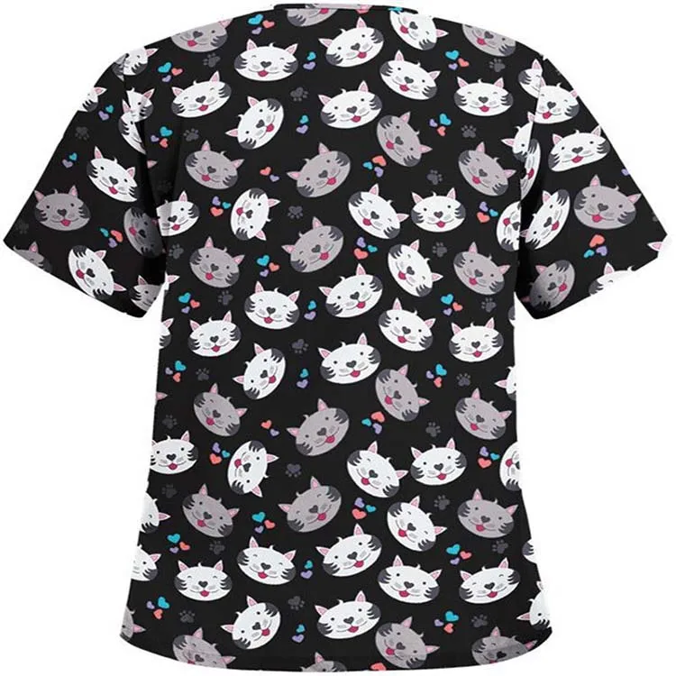 
cheap cute polyester spandex vendors design clinical female pattern printed nurse scrub tops 