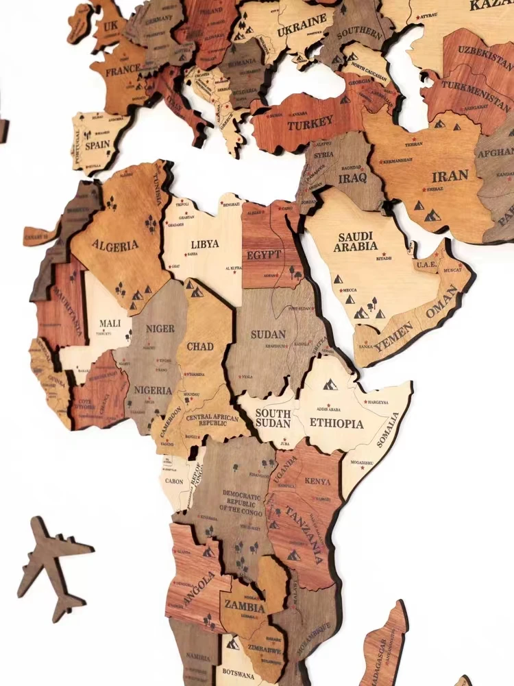 LED lights Factory Wholesale For Home map decor Wooden 3D Decoration art wall wood world map With light Backboard World