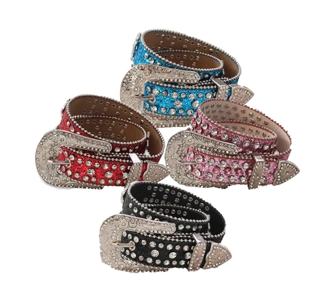 FuYu Fashion Girls Diamond Design Custom High Quality Toddler Turquoise Western Concho Adjustable Belt