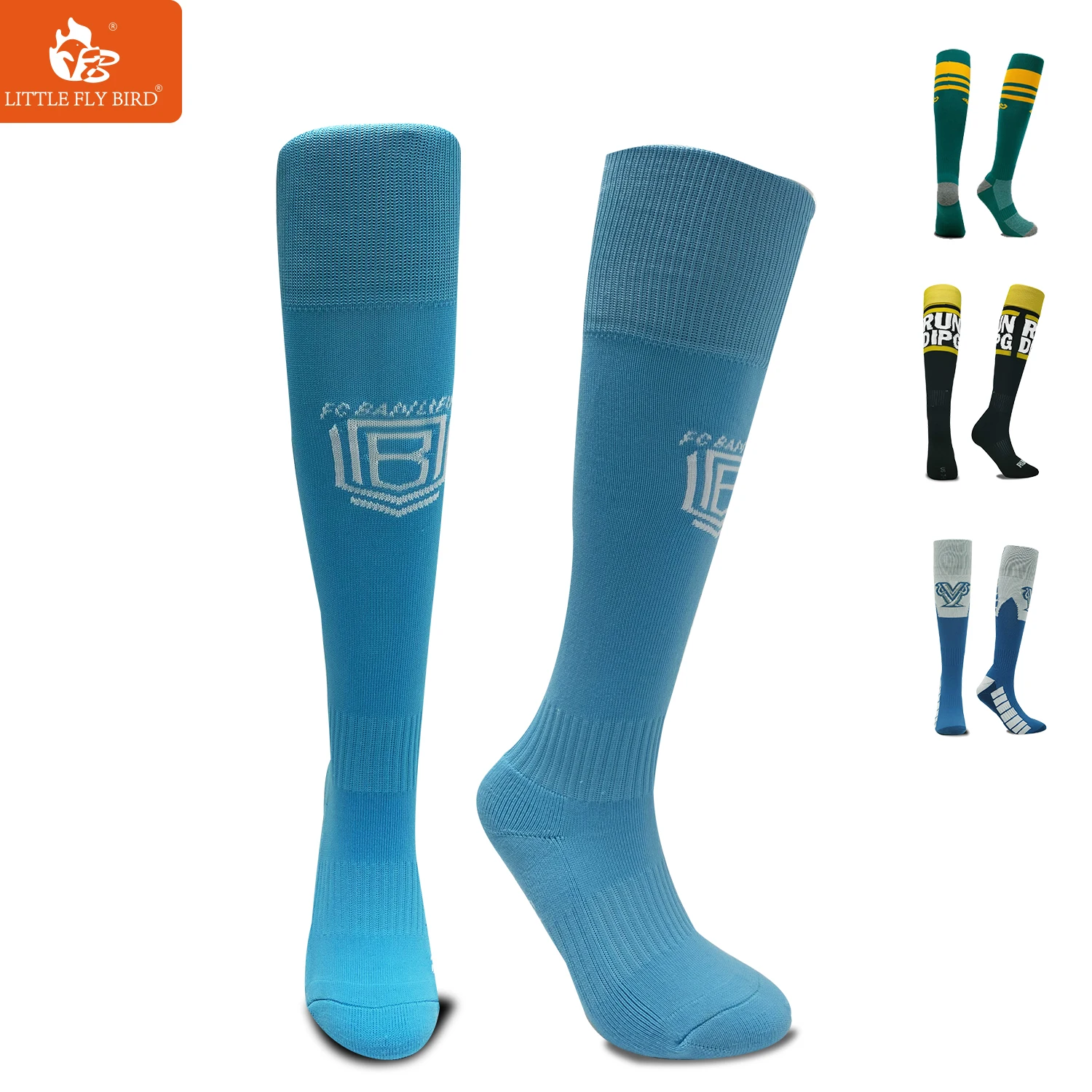 Hot selling customized youth soccer socks 100% polyester socks football grip player socks wholesale