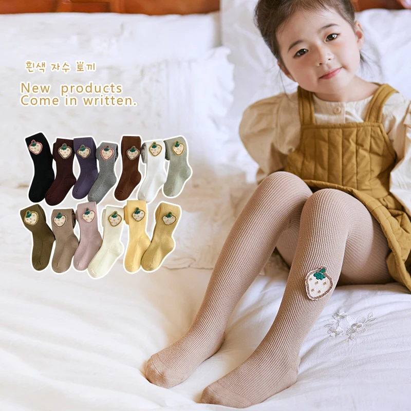 Wholesale Lovely Strawberry Pearl Cotton Tights High Quality Baby Cotton Tights Profession Socks Factory Customizable