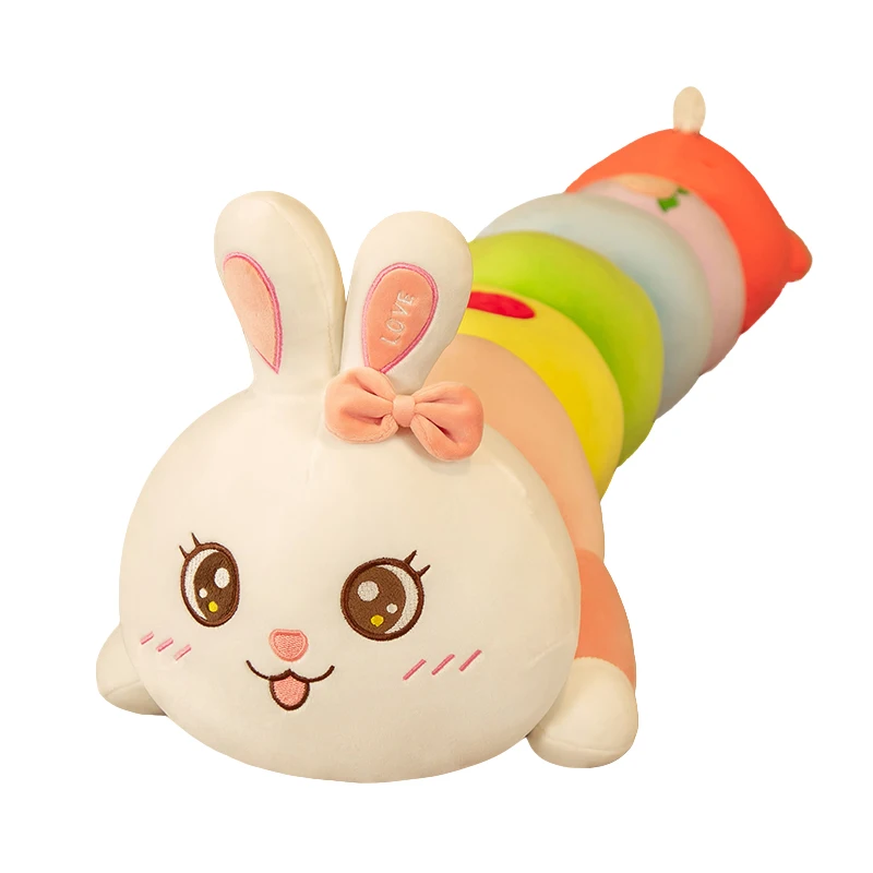 Cute Baby stuffed rabbit-head carpenterworm bolster toy soft material colorful plush carpenterworm animal doll with cartoon face