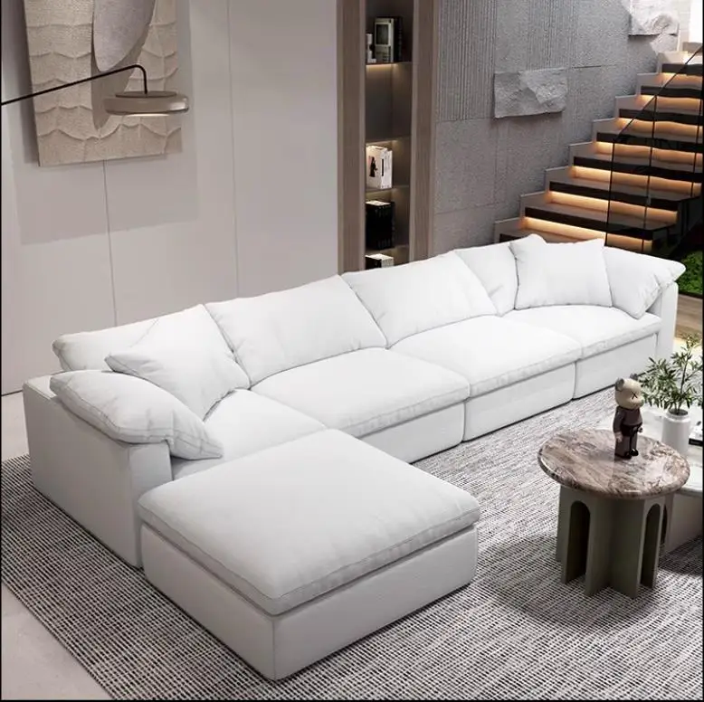 Popular Nordic Modern Modular Cloud Sofa Furniture Set Living Room Linen Fabric Minimalism Sectional Sofa Set