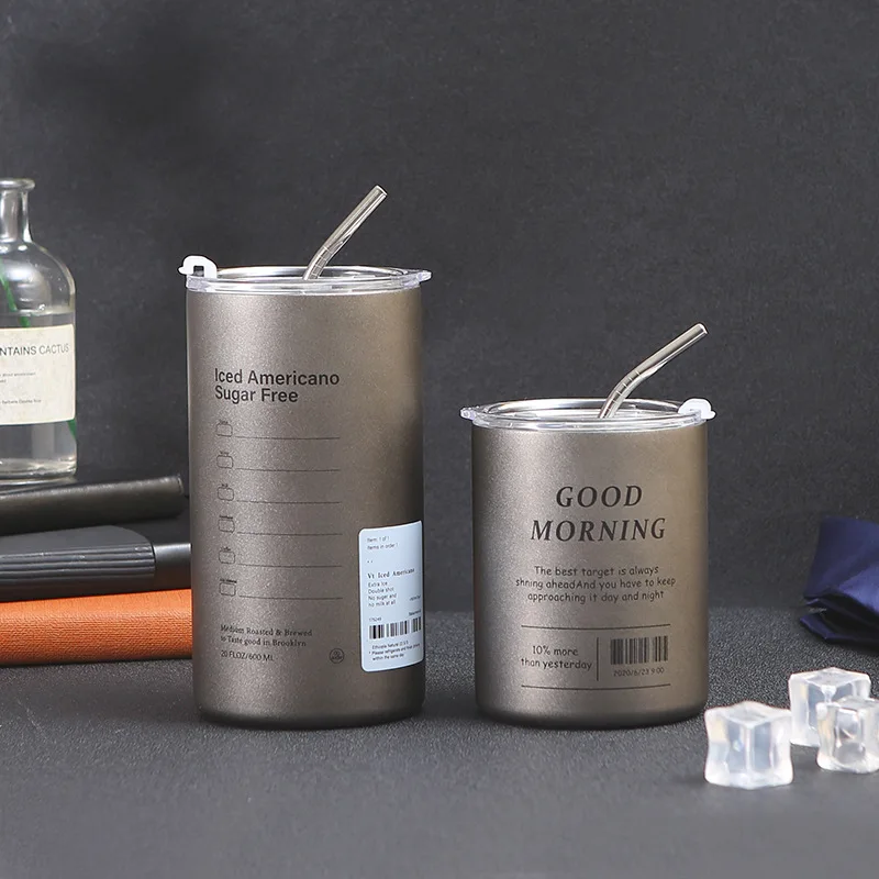 high-class sippy Tumbler Americano Ice Coffee Mug With Straw Lid Double Wall Stainless Steel Insulated Beer Drinking Cup
