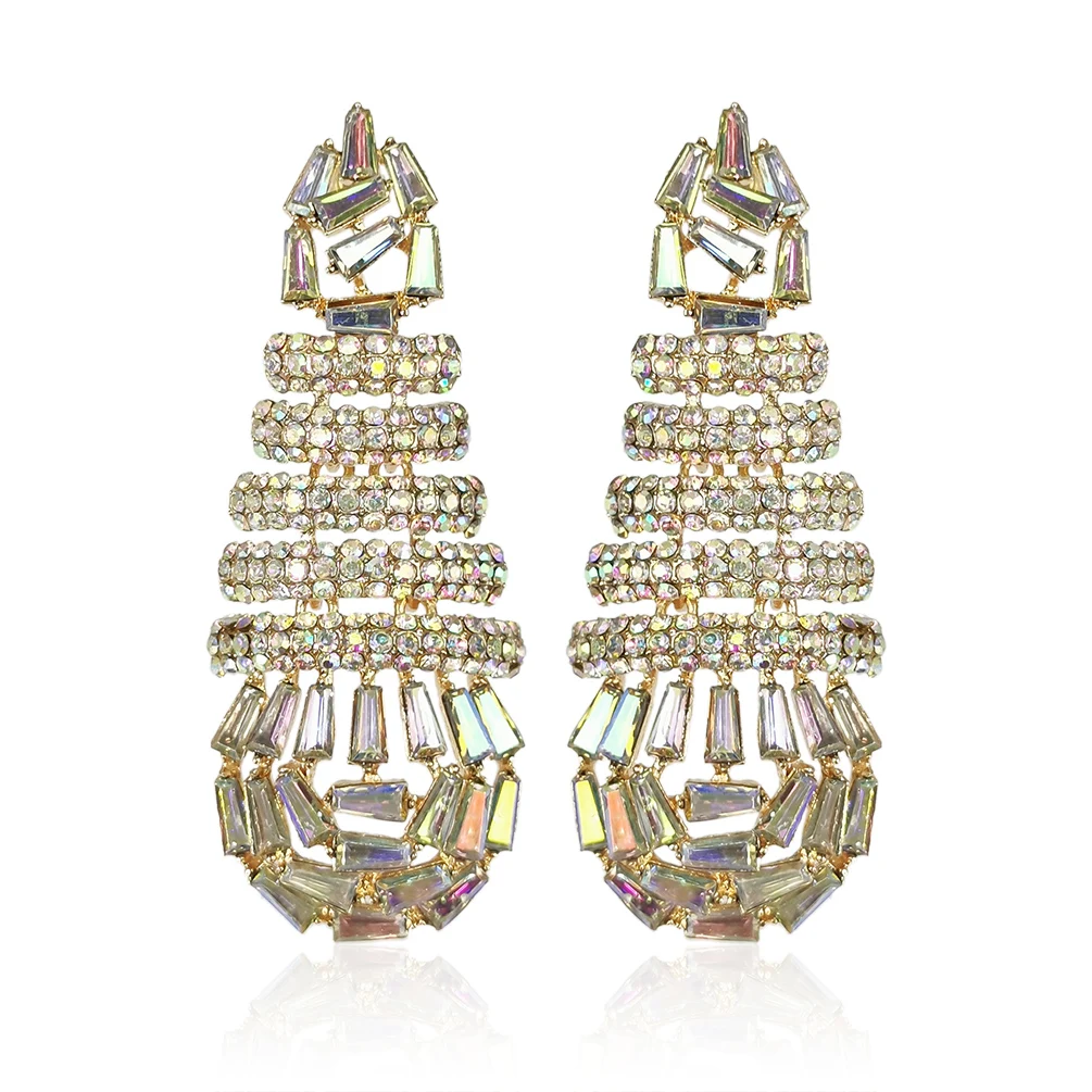 Fashion Elegant Jewelry Microphone Shape Design Statement Long Earrings Crystal Rhinestone Luxury Drop Earrings Party Accessory