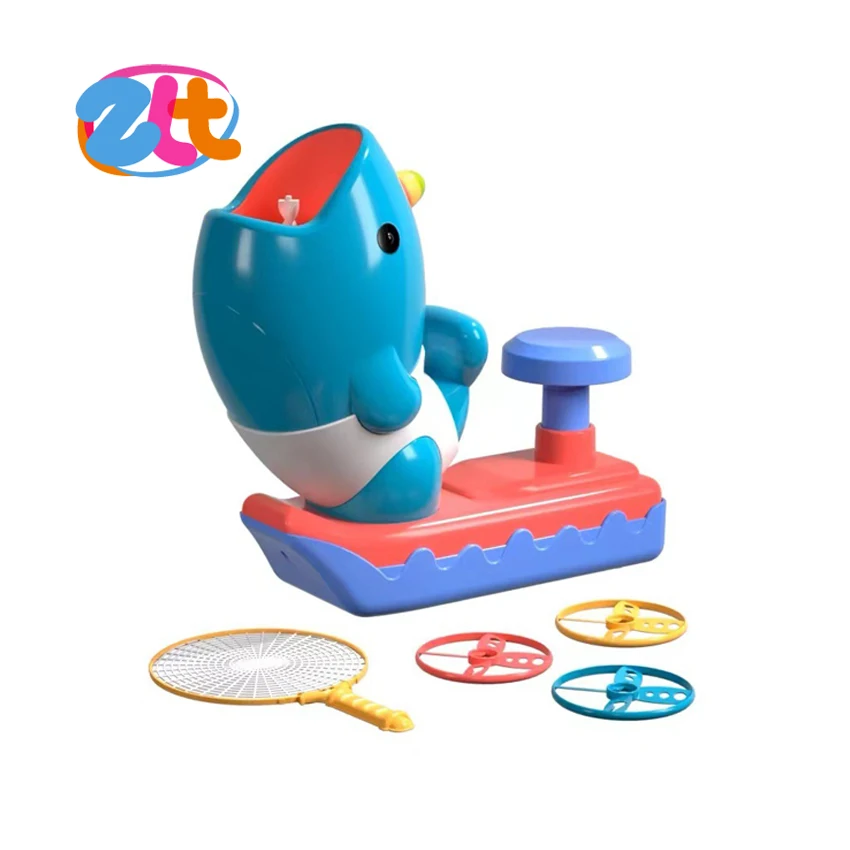 Whale flying disc launcher toy kids pedal launching flying saucer and catching game activities set for child