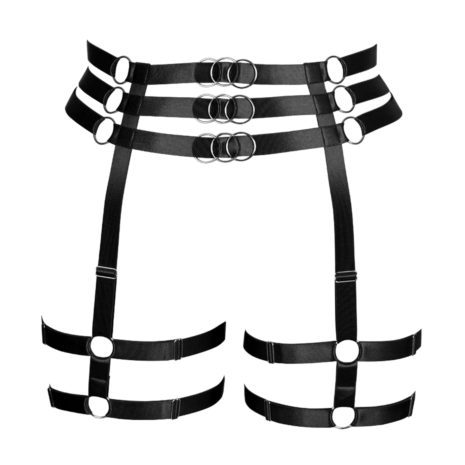Black Punk Body Harness Garter Thigh Waist Elastic Strappy Hollow Out Stockings Suspender Belt Hollow out Rave Gothic Leg