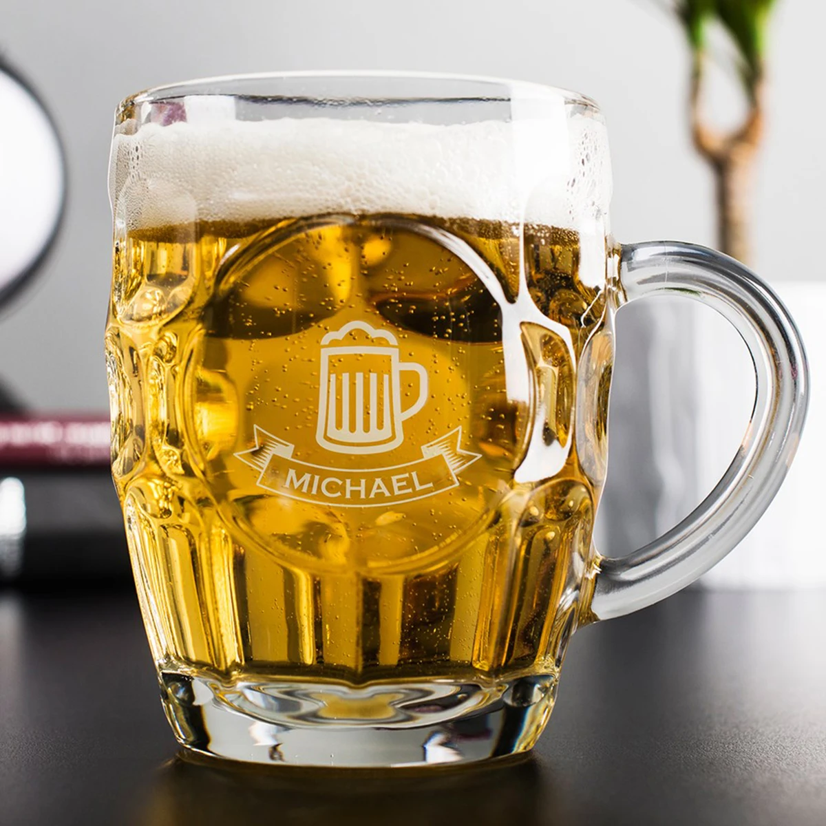 600ml Personalised Dimple Pint Glass Beer Mug with OEM logo