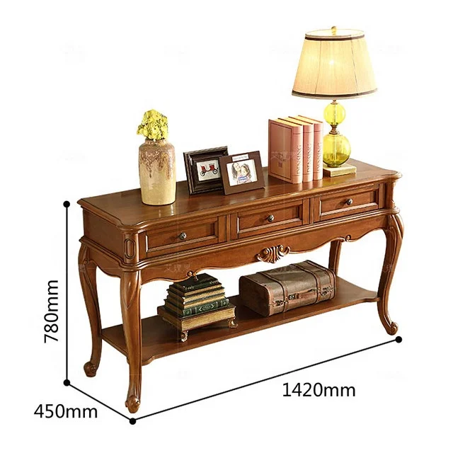Роскошный китайский консольный стол/стол с 3 ящиками и 1 полкой, резной дизайн, коричневый, для гостиной