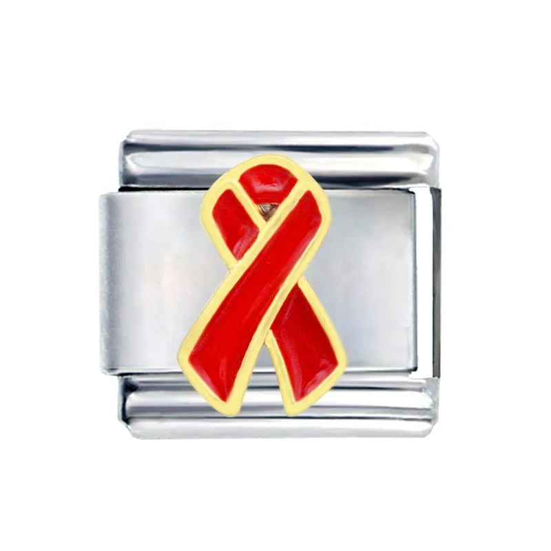 Stainless Steel Modular Links Women Jewelry Fancy Girls Customize Breast Cancer Red Ribbon Italian Charm Bracelet