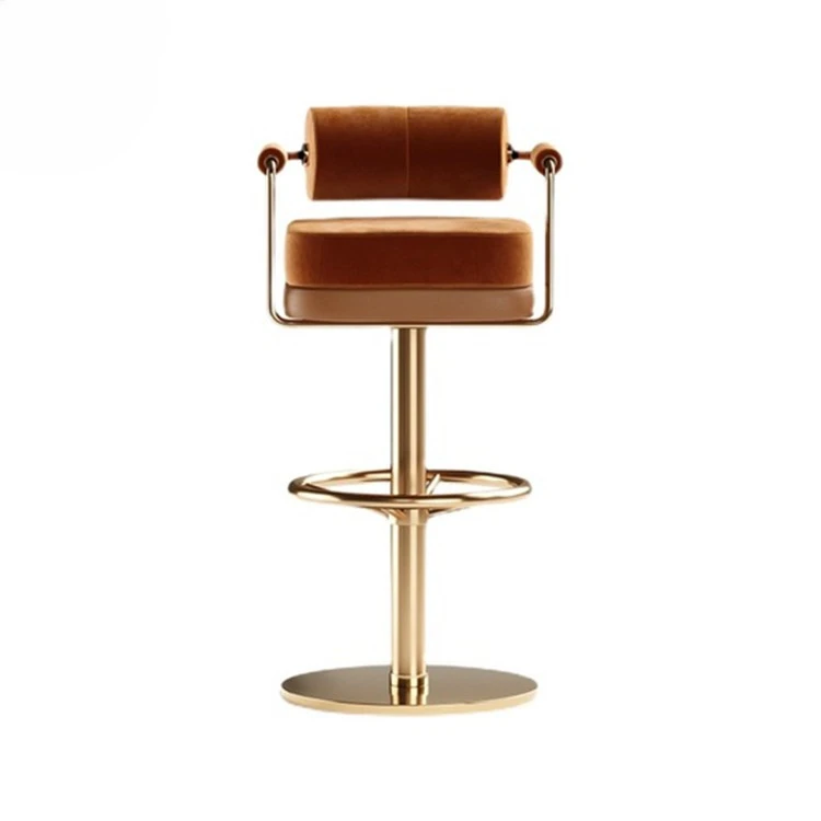 European Luxury Swivel Barstool Base Round Modern Adjustable High Back Bar Stool Leather Barstools