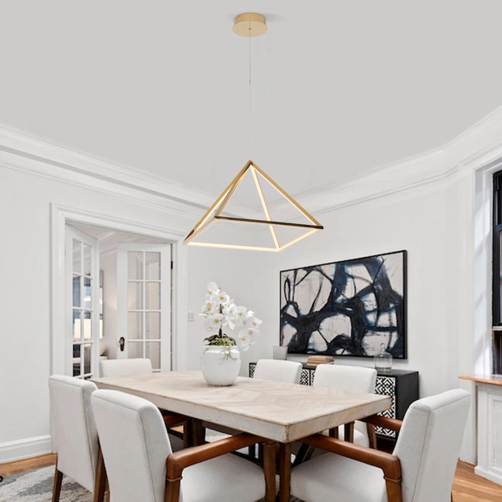 Wholesale Modern Indoor Decor Gold Pendant Lamp Creative Lighting Fixtures Geometric Luxury LED Light Source Hotels Restaurants