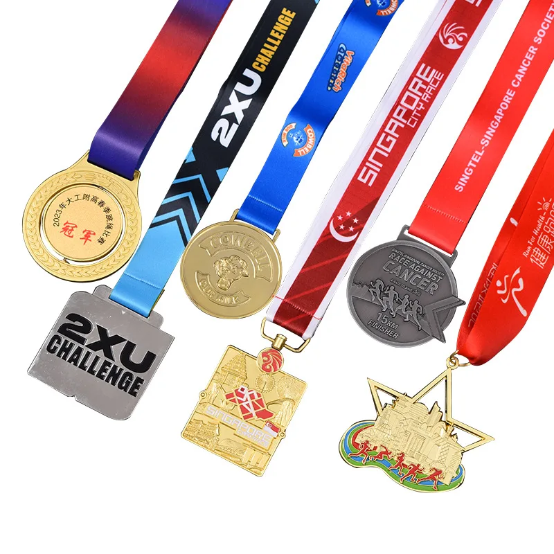 Custom Logo Manufacturer Promotiongold Zinc Alloy Metal 2d 3d Running Race Marathon Finisher Golf Sports Medals With Ribbon