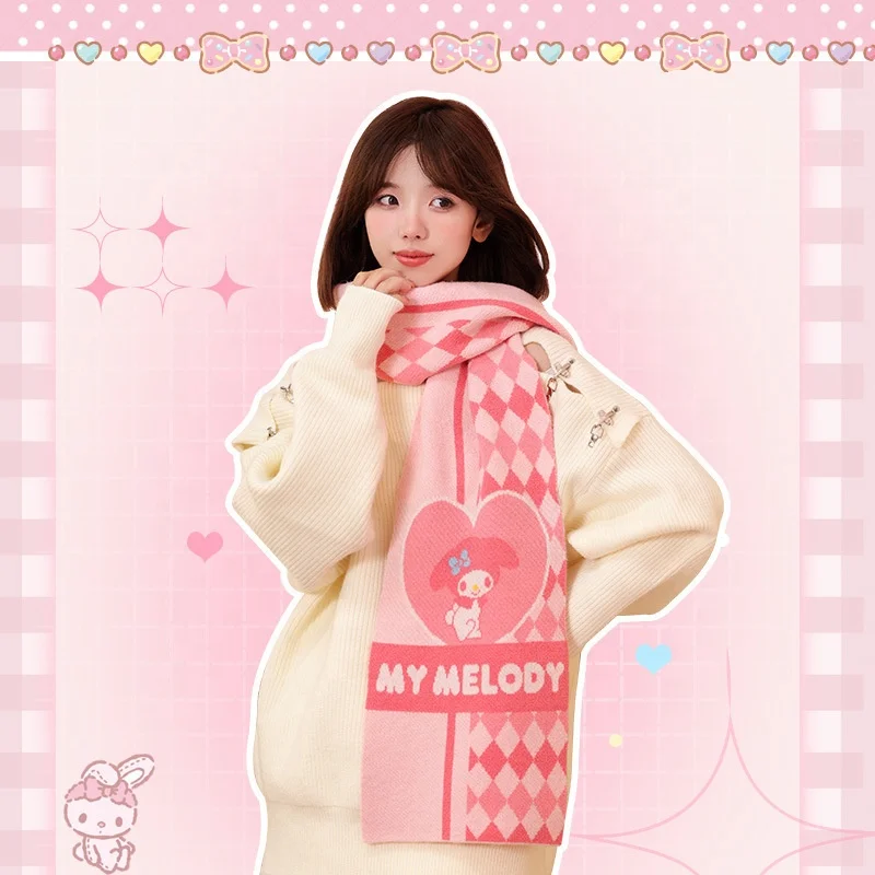 Sanrios Scarf Kawaii Kuromi Cinnamoroll My Melody Cartoon Soft Thick Scarves Winter To Keeping Warm for Girls Gift